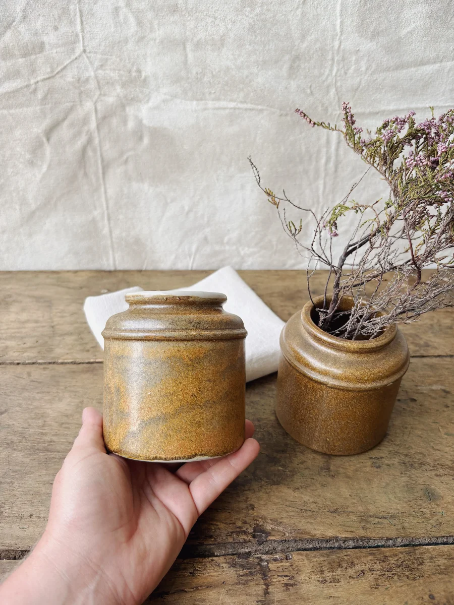 Vintage French brown glazed sandstone pots - Image 2